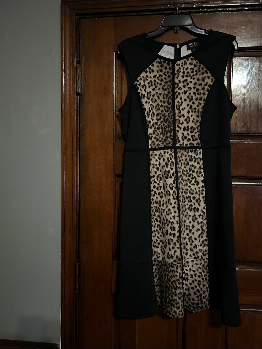 Nicole Black Dress with Leopard Print Front Panel
